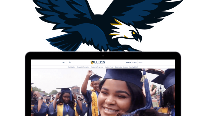 Coppin eagle logo above a laptop mockup showing the Copping homepage design