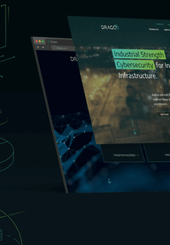 Homepage design on a dark background with colorful line illustrations