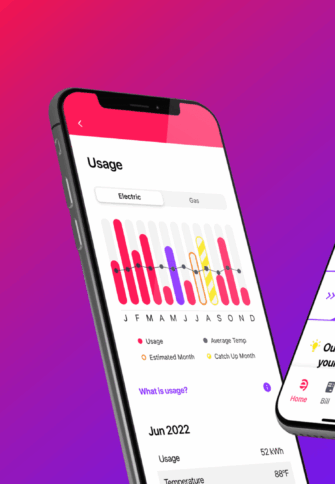 Two iphones show UI design from the Entergy mobile app