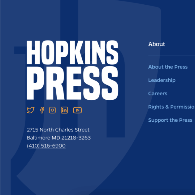 The footer of the JHU press website with links to social media