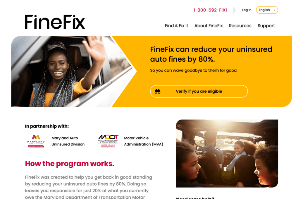 Desktop layout of the home page on the FineFix website
