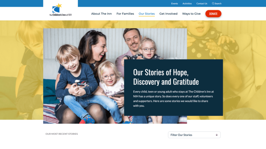 Image of the Our Stories page of the Children's Inn site