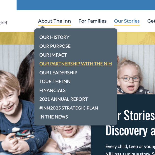 The drop down navigation of the Children's Inn website