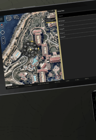 Two android devices displaying tablet and mobile views of the software