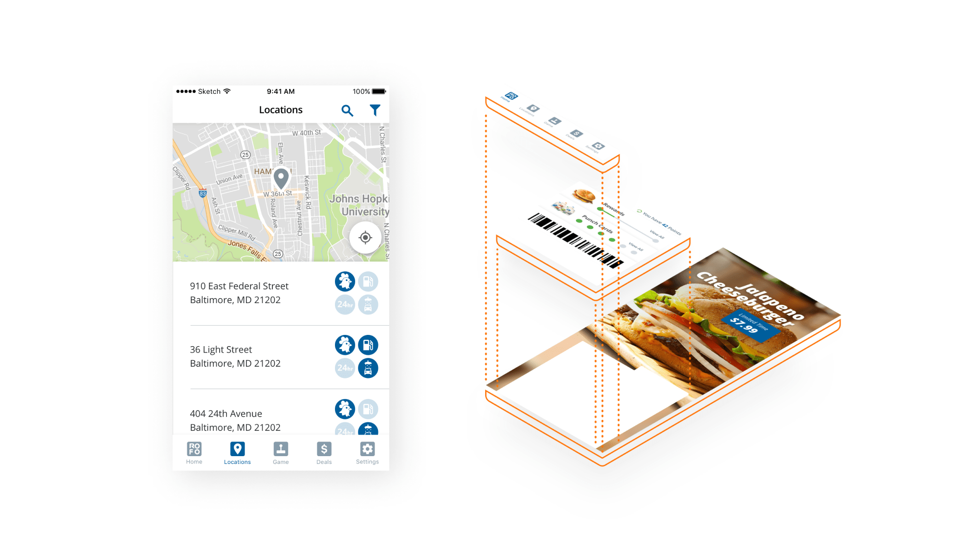 Location UI from Rofo mobile app