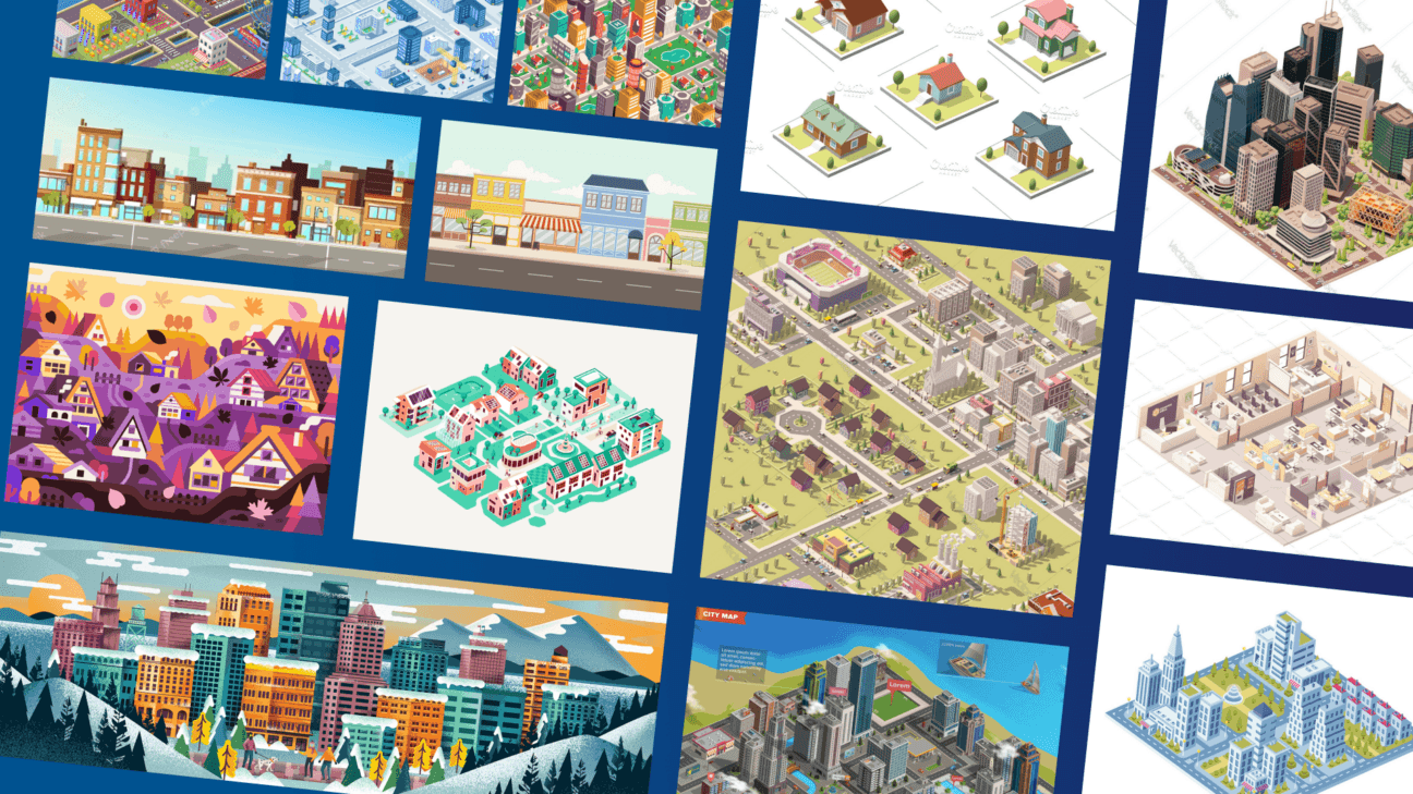 Examples of inspiration used for the isometric imagery.