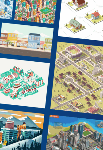 Examples of inspiration used for the isometric imagery.