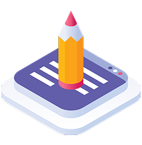 An illustration of a pencil on top of an abstracted browser window.