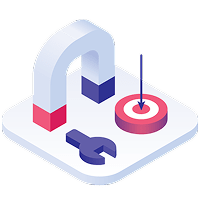 An illustration of a u-shaped magnet, a target, and a wrench.