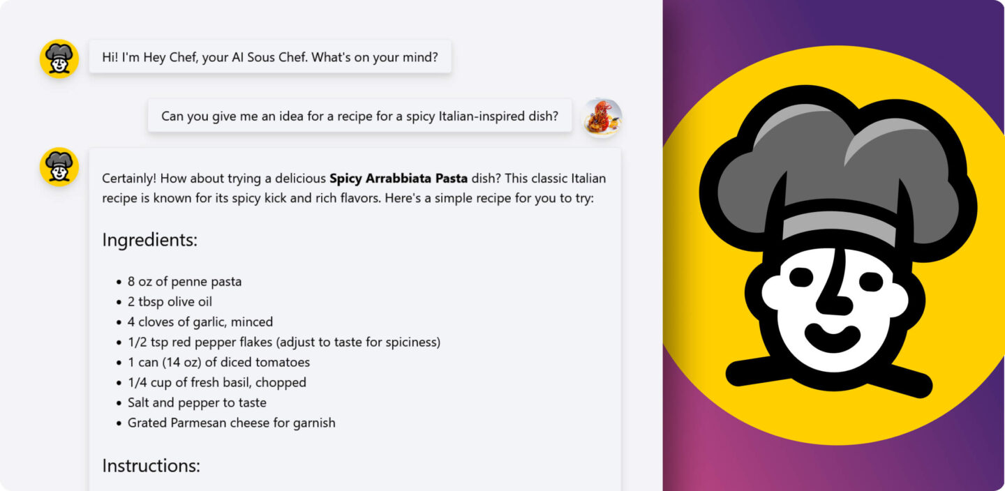 Close up screenshot of an example Hey Chef chat