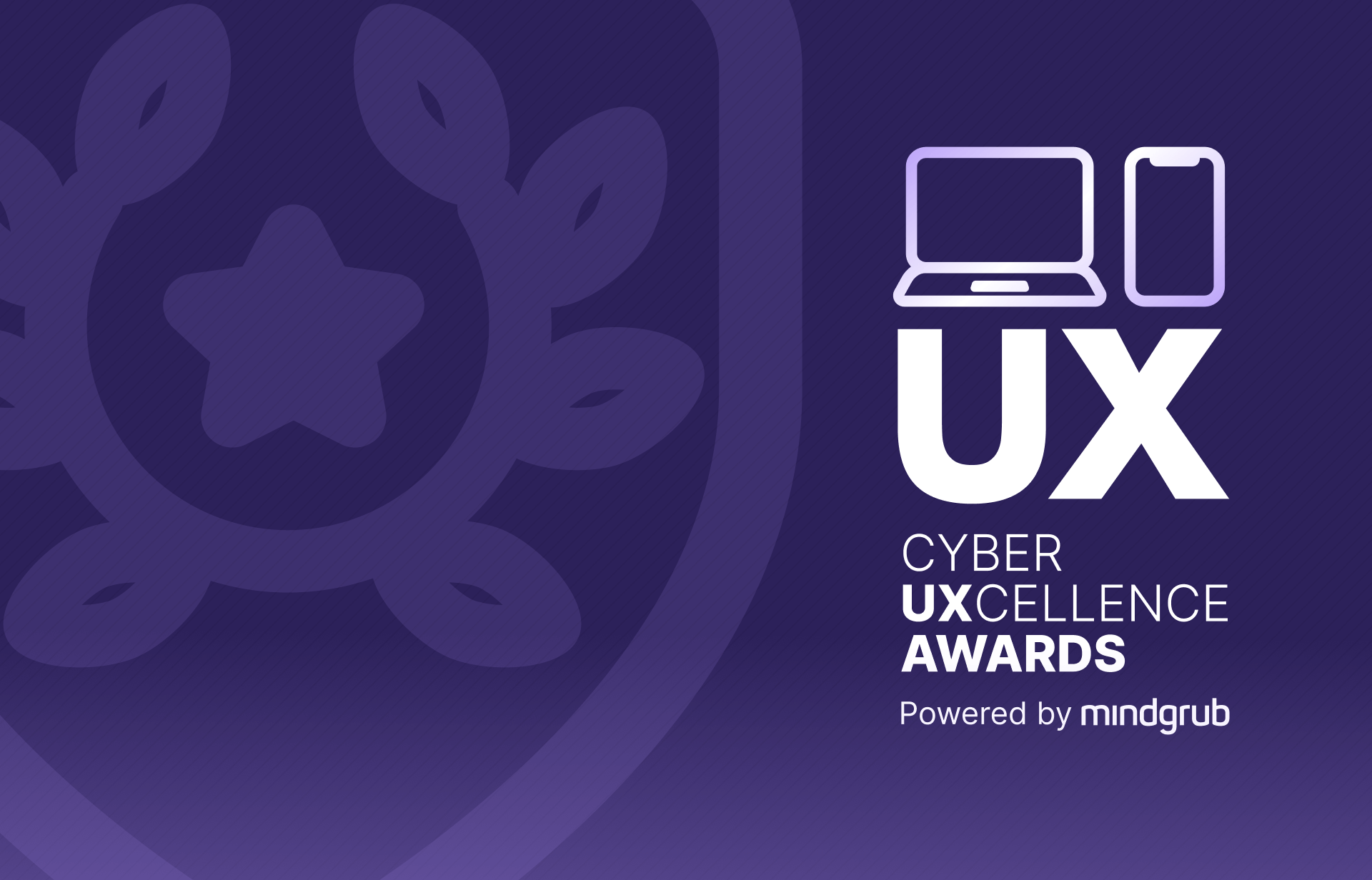 A dark purple textured background with the Cyber UXcellence Awards logos in white on top