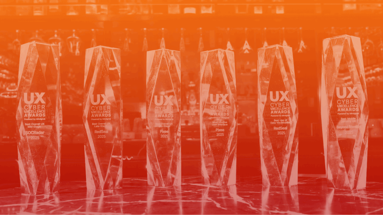 Photo of the 6 crystal Cyber UXcellence Awards 2025 trophies