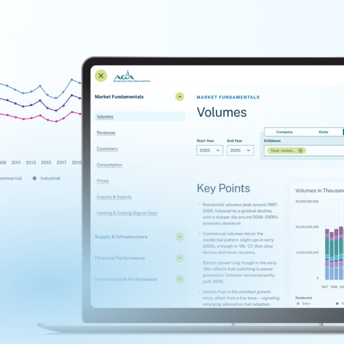 AGA screenshot on a laptop with a line graph in the background and a soft blue gradient overlay