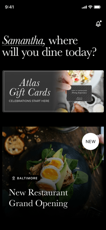 Home page screen on the Atlas Mobile app