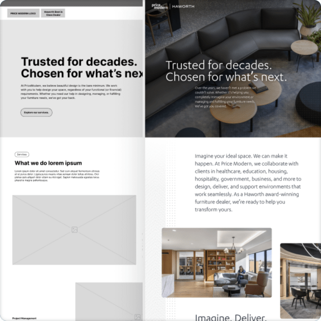 Price Modern wireframe and design side-by-side
